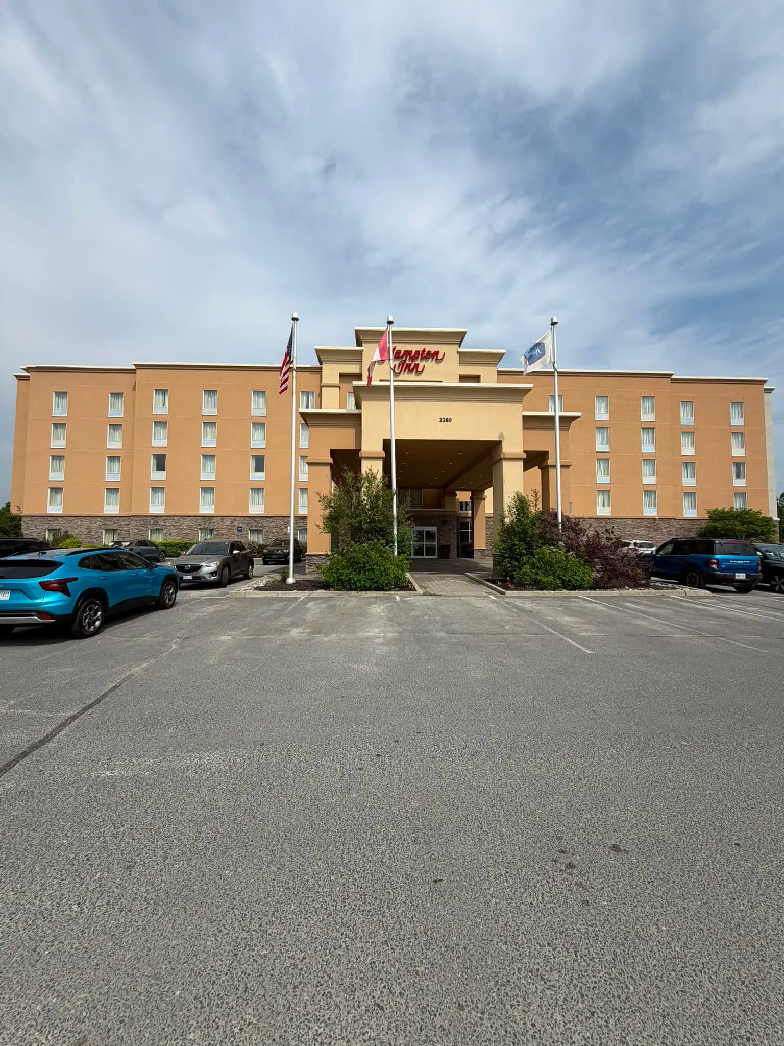 Hampton Inn, Greater Sudbury — Front elevation before coating