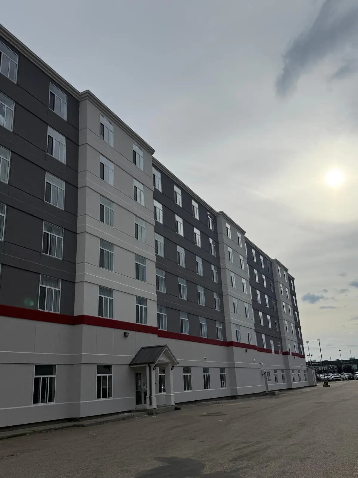 Hilton Garden Inn, Edmonton — The long side elevation, banding carried the full length